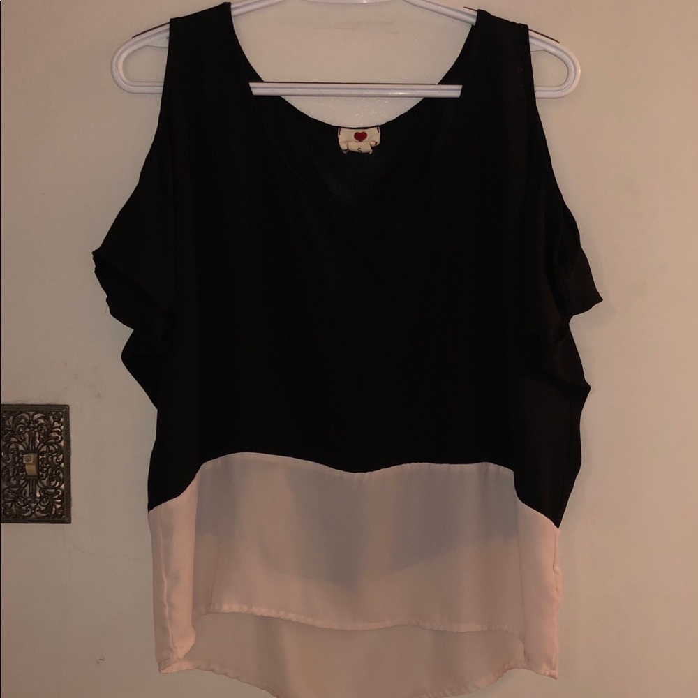 Color block black/ivory blouse